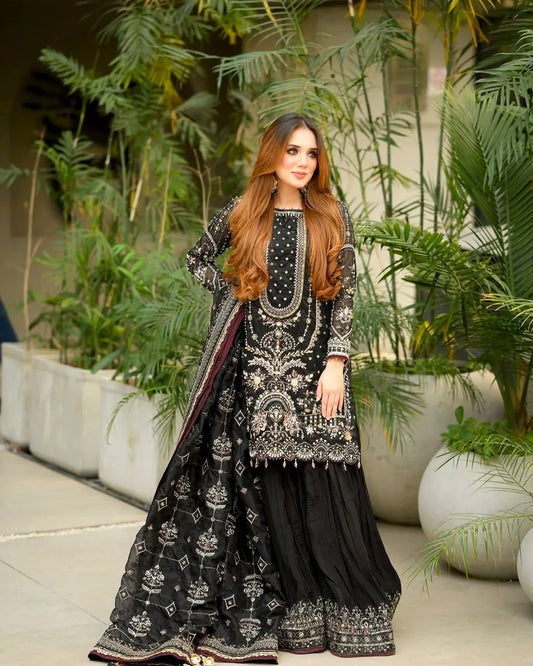 Meera -PD Faux Georgette Black Plazzo Set Aarohi Clothing