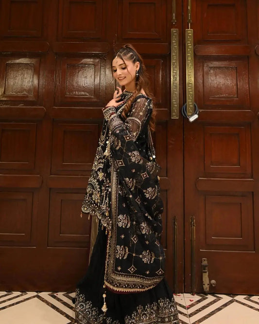 Meera -PD Faux Georgette Black Plazzo Set Aarohi Clothing