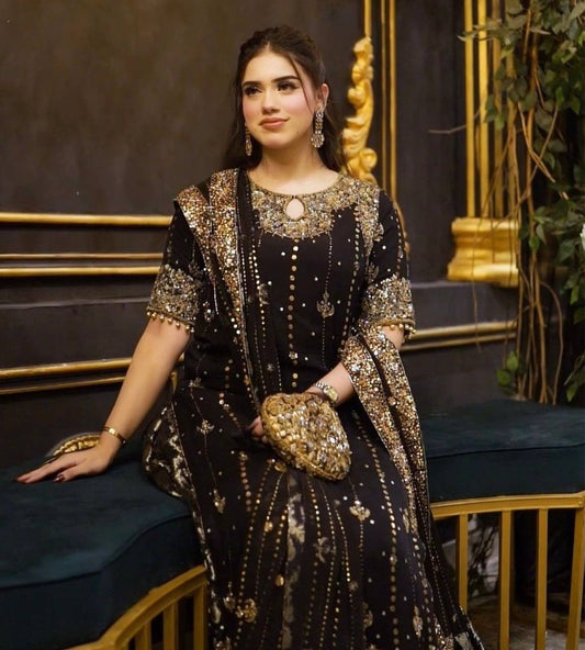 Premium Faux Georgette 3 Piece Set with Embroidered Thread and Sequence Details