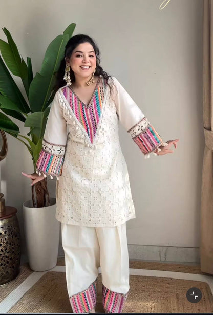 Hani-SR Pure Khadi Cottan Designer Co-ord Set