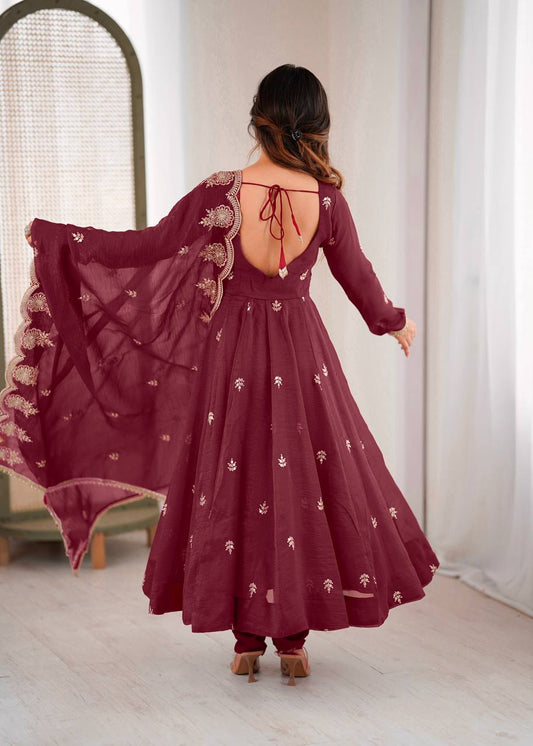 Nikki-ZF Crunchy Silk Designer Anarkali Set