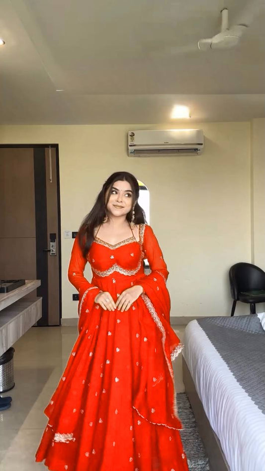 Aashna Shroff Designer Anarkali Set Crafted in Heavy Faux Georgette with Elegant Sequin Embroidery and Fancy Dupatta