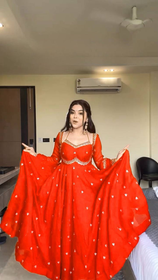 Aashna Shroff Designer Anarkali Set Crafted in Heavy Faux Georgette with Elegant Sequin Embroidery and Fancy Dupatta