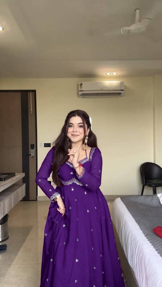 Aashna Shroff Designer Anarkali Set Crafted in Heavy Faux Georgette with Elegant Sequin Embroidery and Fancy Dupatta