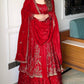 Embroidered Full Sleeve Gown Set with Coordinated Lehenga in Party Wear Style
