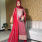 Elegant Heavy Fox Georgette Embroidered Top with Micro Cotton Palazzo and Dupatta