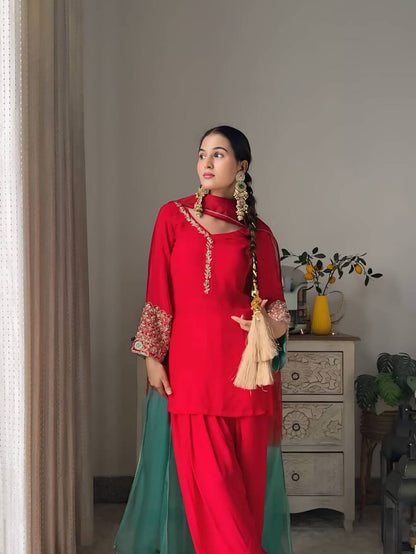 Heavy Fox Georgette Embroidered Farsi Top and Salwar with Micro Cotton Bottom