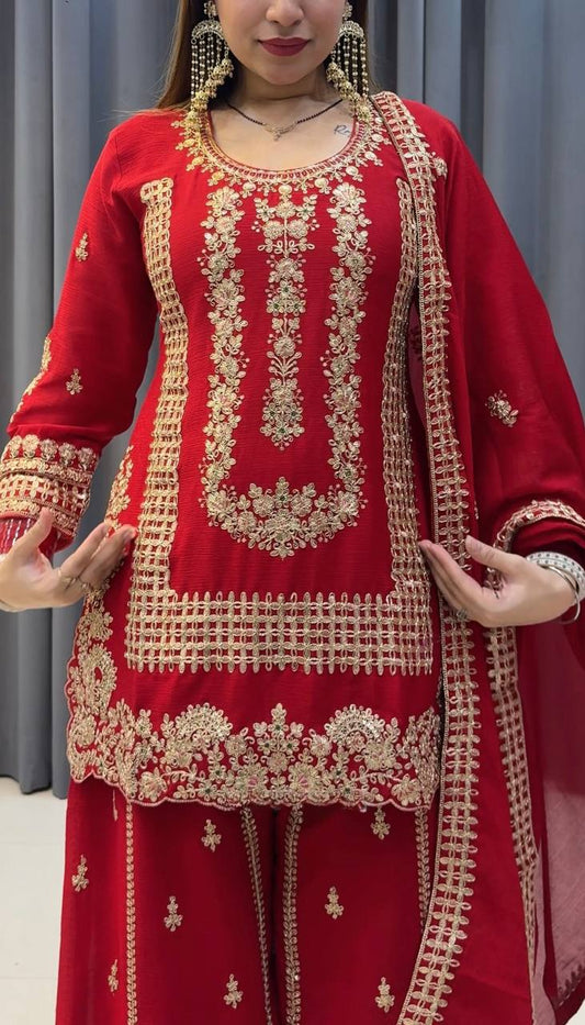 Premium Ethnic Designer Palazzo Ensemble in Heavy Blooming Faux Georgette Fabric