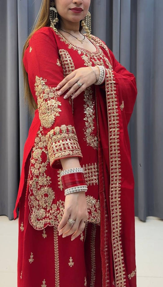 Premium Ethnic Designer Palazzo Ensemble in Heavy Blooming Faux Georgette Fabric