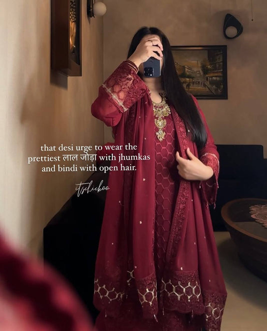 Fancy Party Wear Georgette Suit with 5mm Sequin Work and Handcrafted Detailing