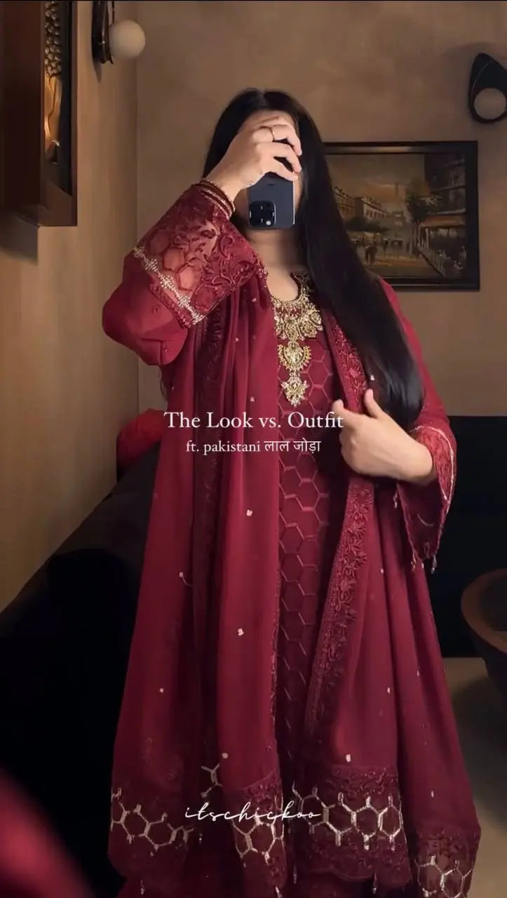 fancy party wear georgette suit with 5mm sequin work and handcrafted detailing aarohi clothing