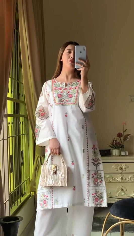 Premium Heavy Rayon Silk Suit Set with Embroidered Top and Palazzo