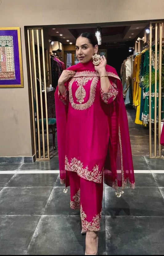 Graceful Pure Chinnon Silk Ensemble Showcasing Heavy All-Over Coding Sequin Embroidery Work