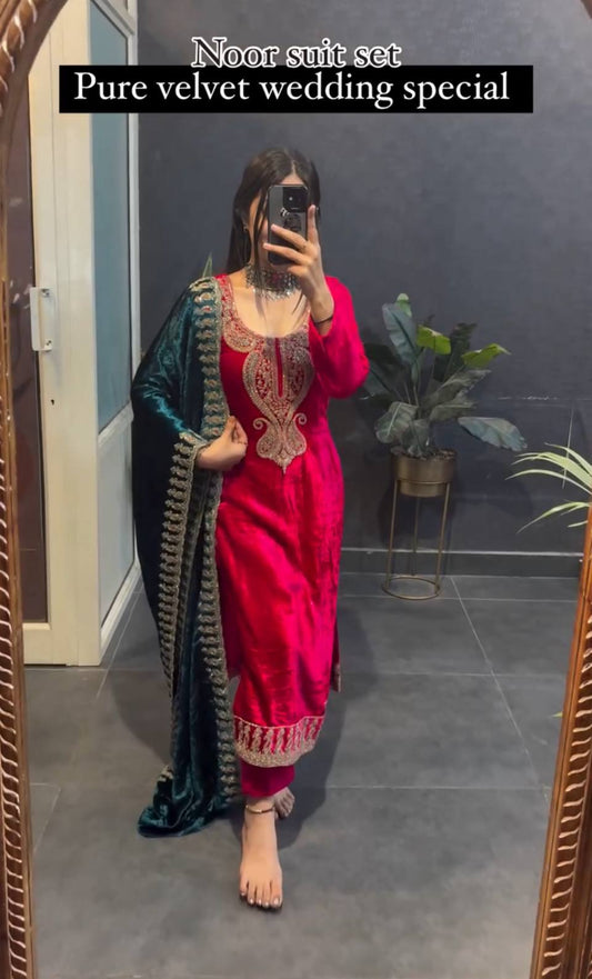 Ready To Wear Premium Velvet Top Plazzo With Fancy Dupatta And Heavy Embroidery Work