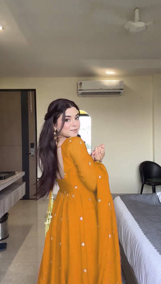 Aashna Shroff Designer Anarkali Set Crafted in Heavy Faux Georgette with Elegant Sequin Embroidery and Fancy Dupatta