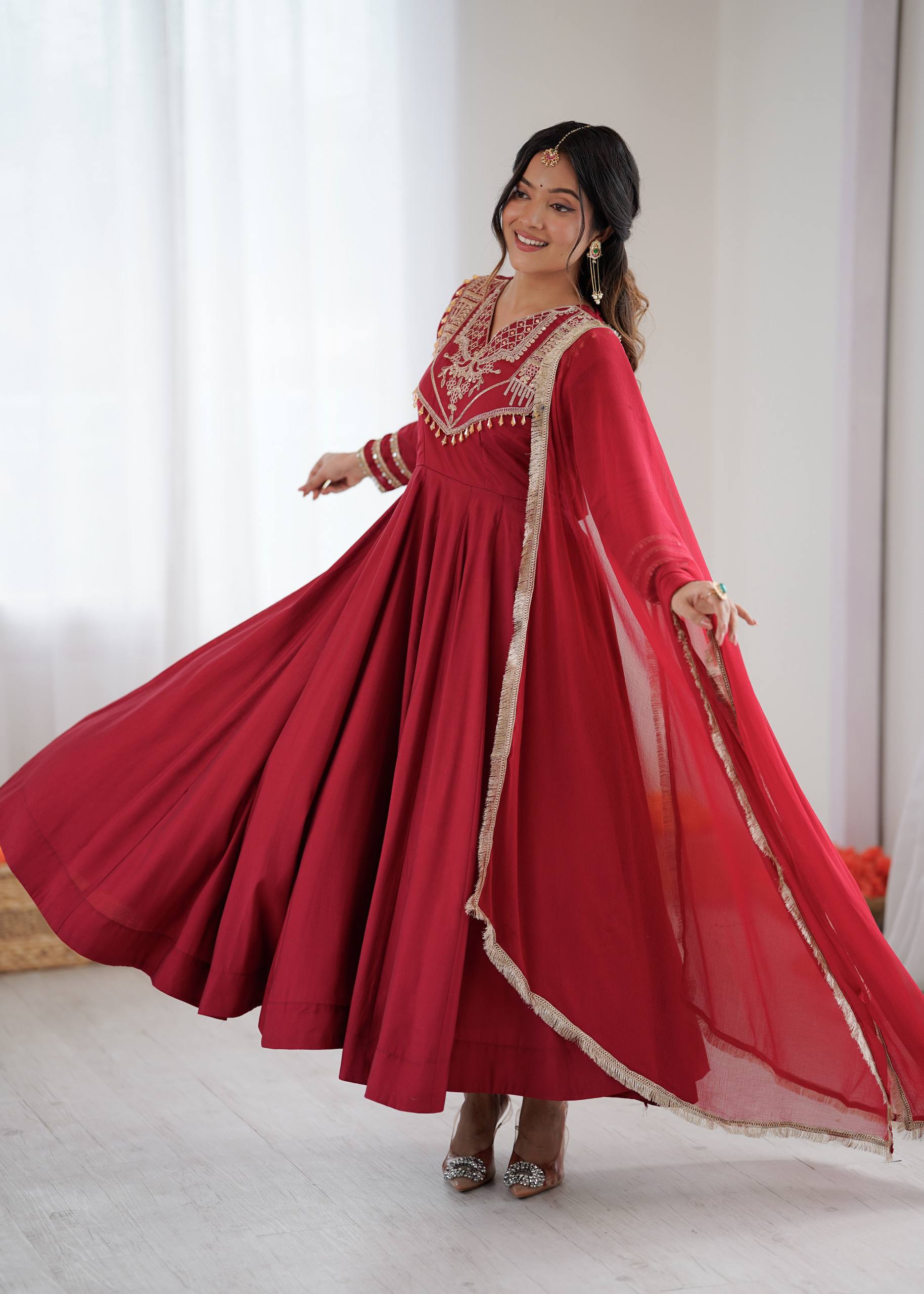 Avni-ZSR Roman silk Anarkali Gown set ZSR - SRK