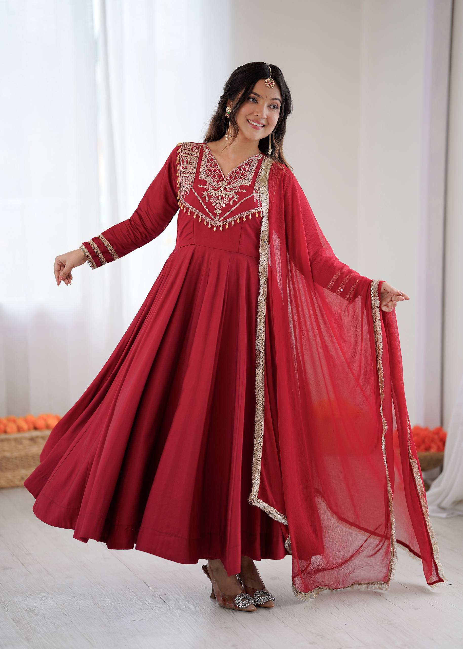 Avni-ZSR Roman silk Anarkali Gown set ZSR - SRK