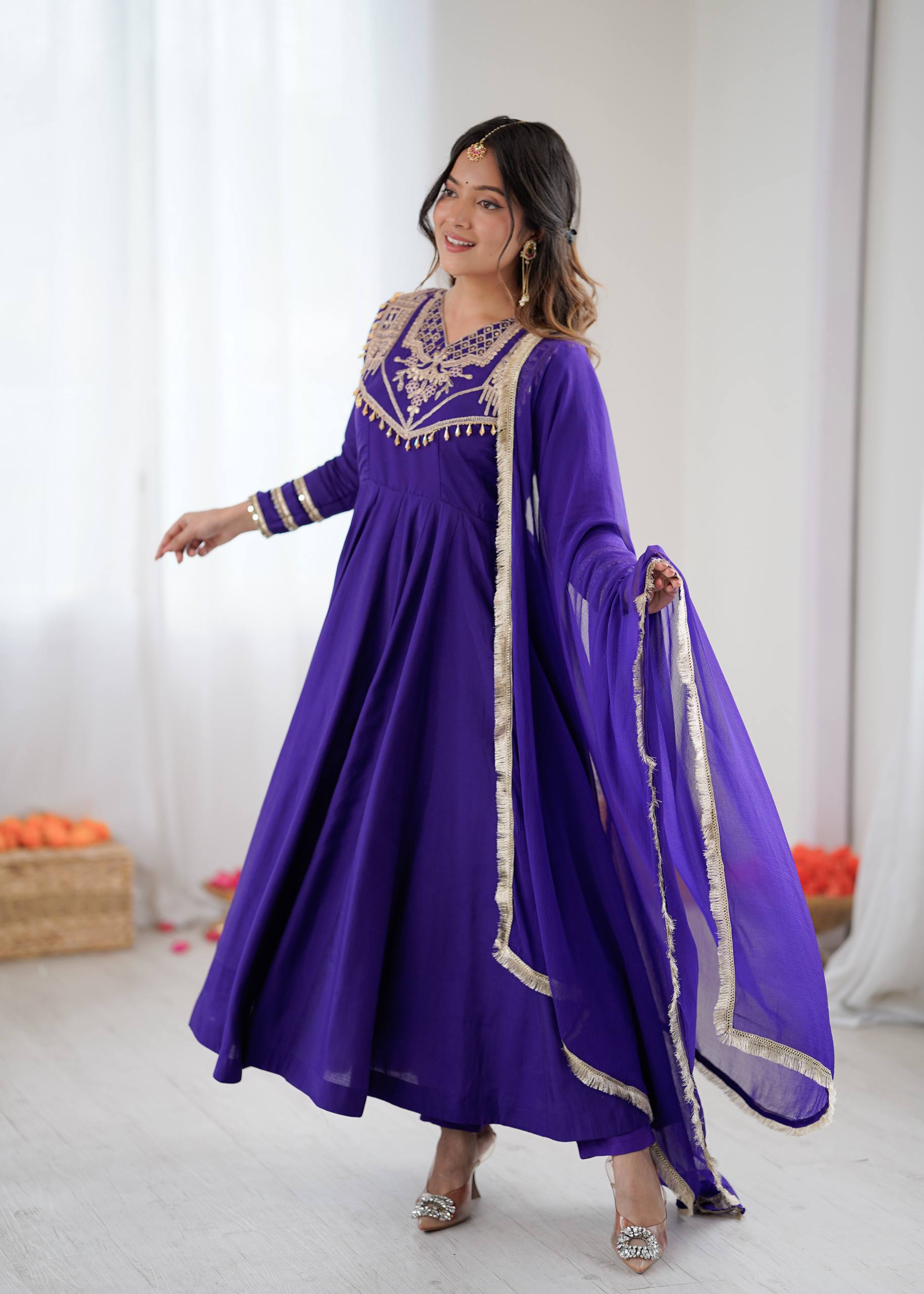 Avni-ZSR Roman silk Anarkali Gown set ZSR - SRK