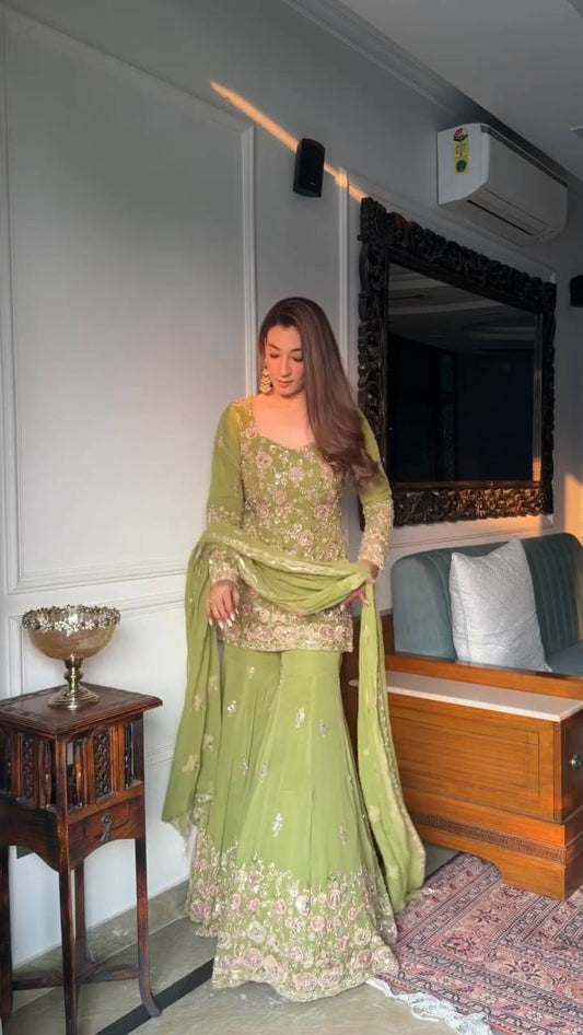 Nur-SR  Heavy Faux Georgette Sharara pair