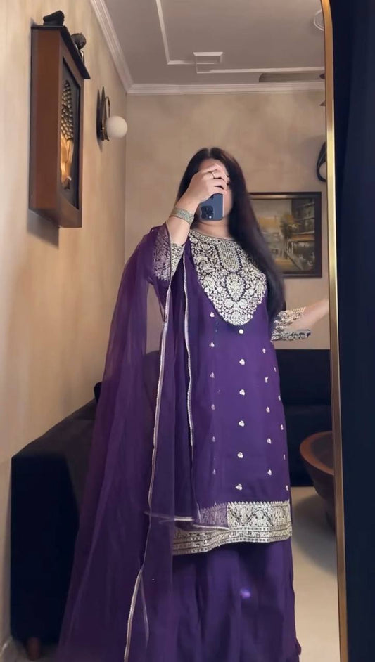 Kashvi-RT Foux Gorgette Kurti Plazzo set