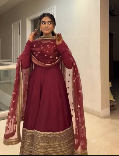 Bela-TD Roman silk Anarkali Gown set