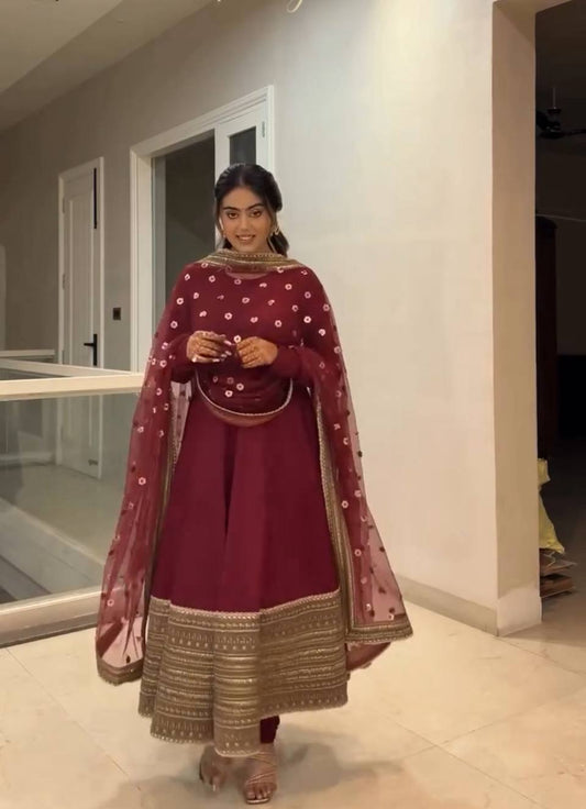 Bela-TD Roman silk Anarkali Gown set