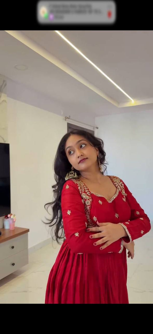 Alka-RT Chinon Silk Anarkali Set