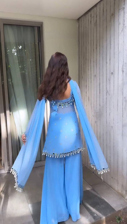 Usha-RT Foux Gorgette Top Plazzo set