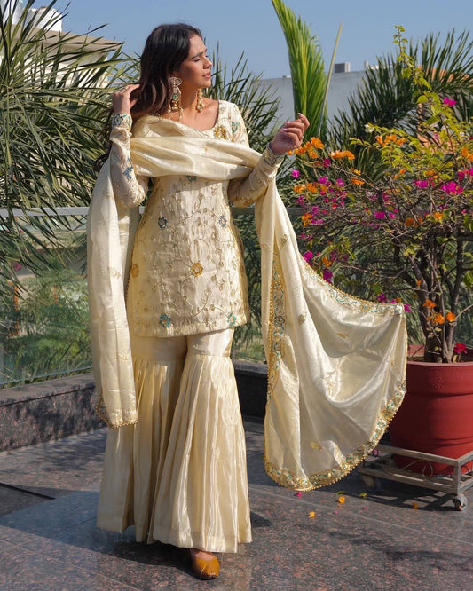 Damini-ZSR Heavy Pure Chinnon Sharara Set