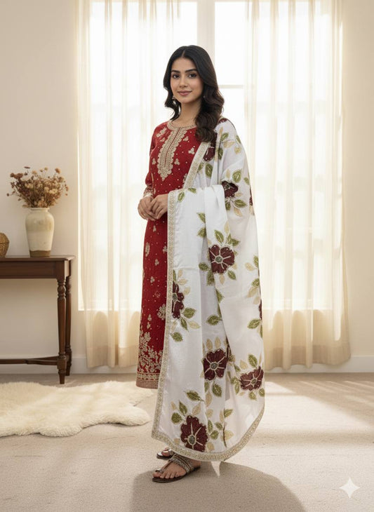 Chanda-SRK Gmy Silk With Heavy Embroidery Top Bottom Set