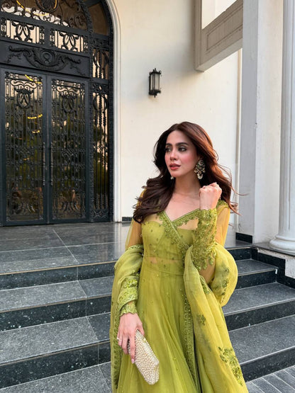 Indira-RT Butterfly net Kediya style shrug With Lehenga set