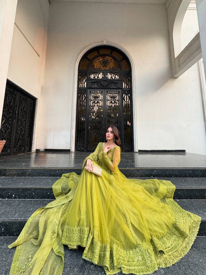 Indira-RT Butterfly net Kediya style shrug With Lehenga set