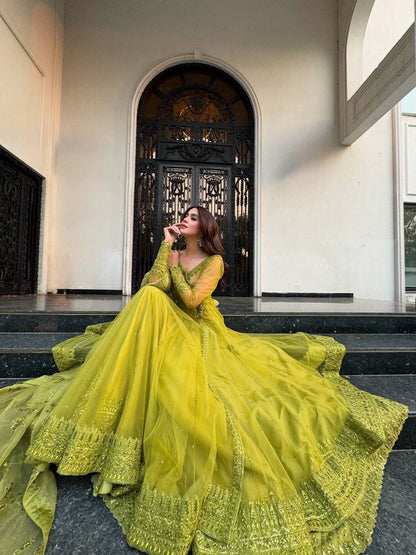 Indira-RT Butterfly net Kediya style shrug With Lehenga set