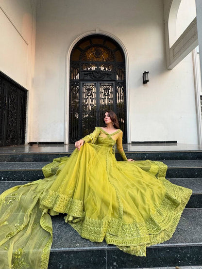 Indira-RT Butterfly net Kediya style shrug With Lehenga set