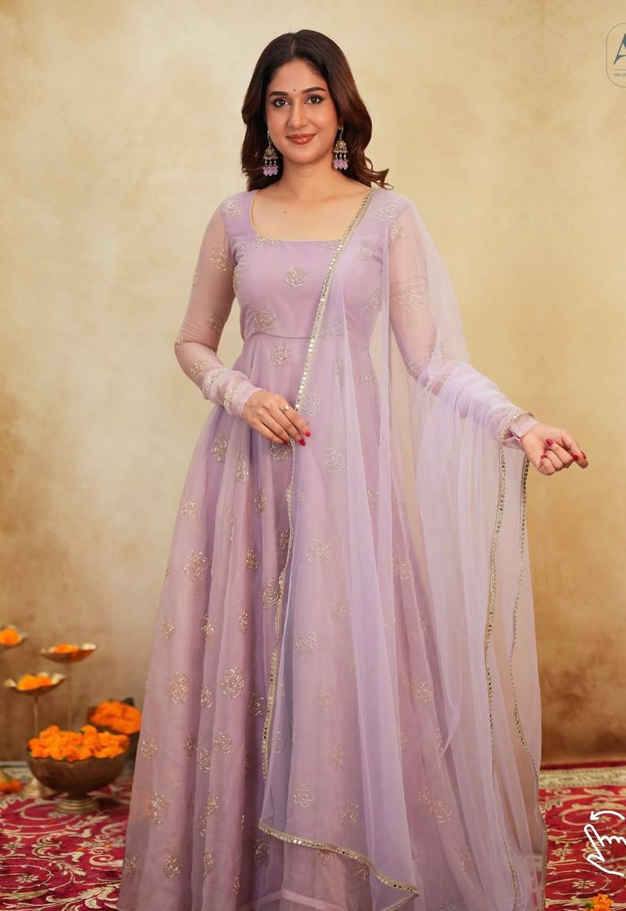 esha-td  soft orgenza bids anarkali suit thirteen d