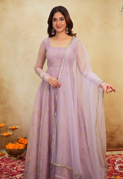 Esha-TD  Soft Orgenza Bids Anarkali suit Thirteen D