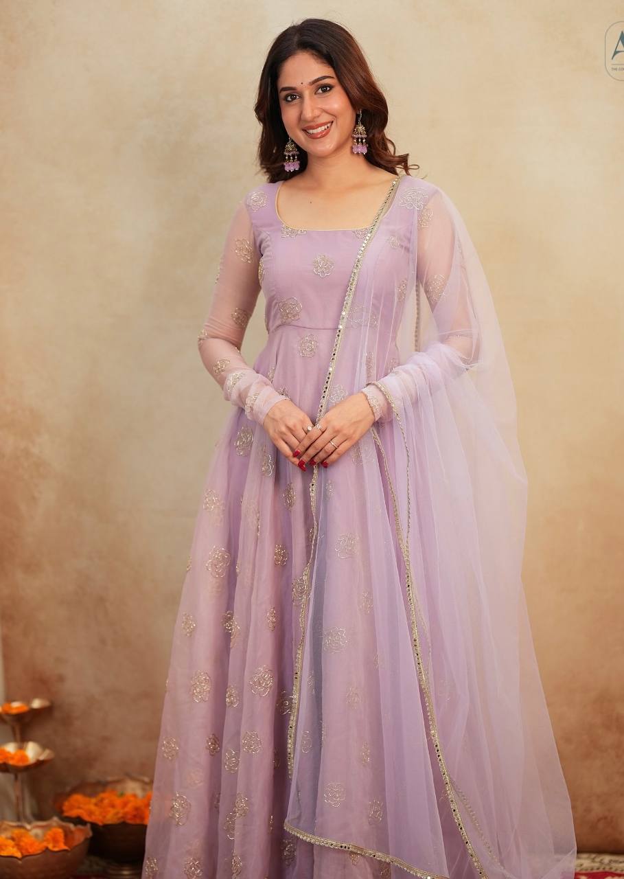 esha-td  soft orgenza bids anarkali suit thirteen d