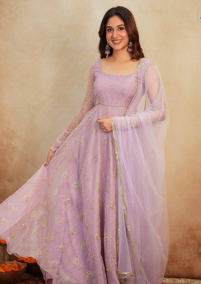 Esha-TD  Soft Orgenza Bids Anarkali suit Thirteen D