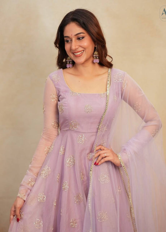 Esha-TD  Soft Orgenza Bids Anarkali suit Thirteen D