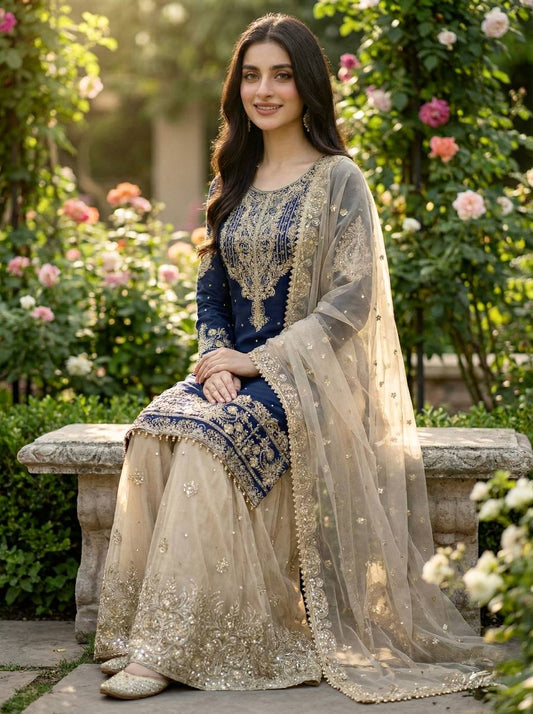 Vidhi-SR Heavy GMY SILK Full Sleeve top plazzo set