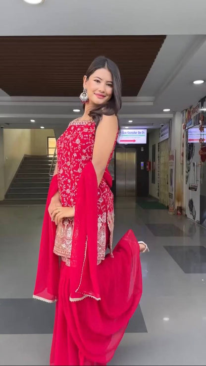 Bhavya-RT Foux Gorgette top pent set