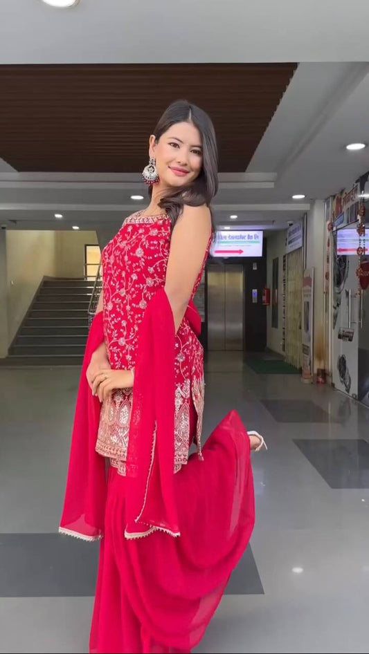 Bhavya-RT Foux Gorgette top pent set