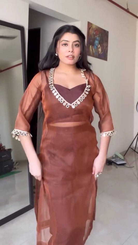 Amrita-KD Heavy Organza silk Top Pent set