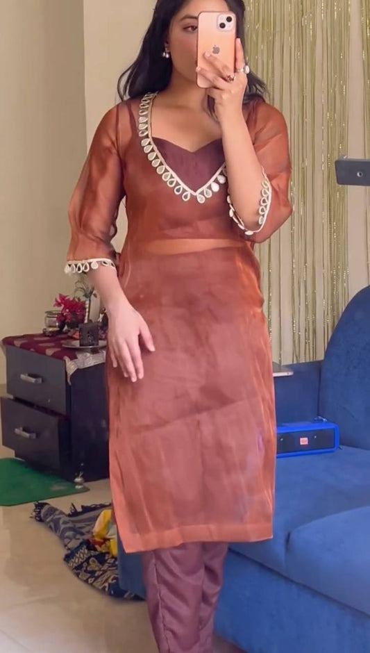 Amrita-KD Heavy Organza silk Top Pent set