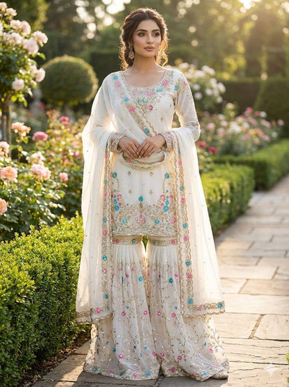 Myra-RT JMC silk Anarkali Sharara set