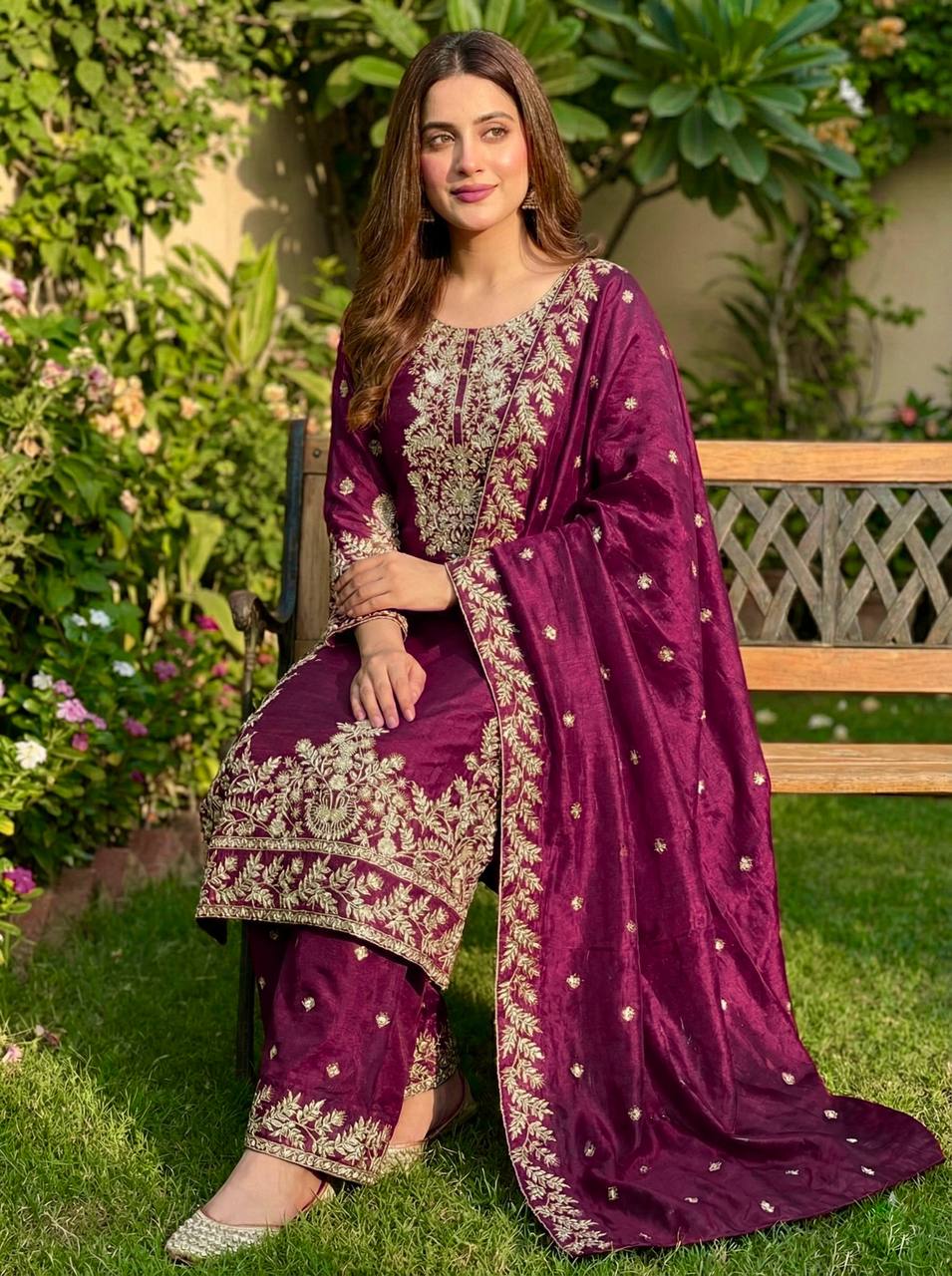 nandini-srk pure gmy silk top- plazzo set srk