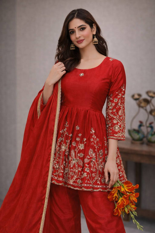Premium Party Wear Top and Palazzo Set with Fancy Dupatta and Embroidery Work Valam Fashion