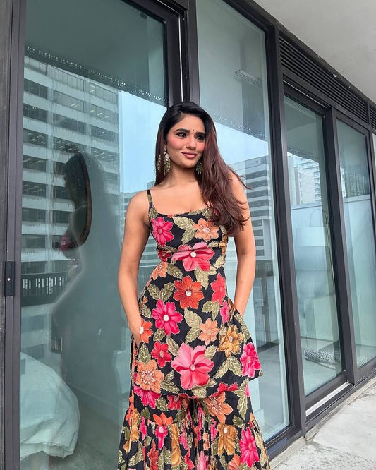 Tanisha -HK Pure Chinon Silk Sharara Set HK Fashion