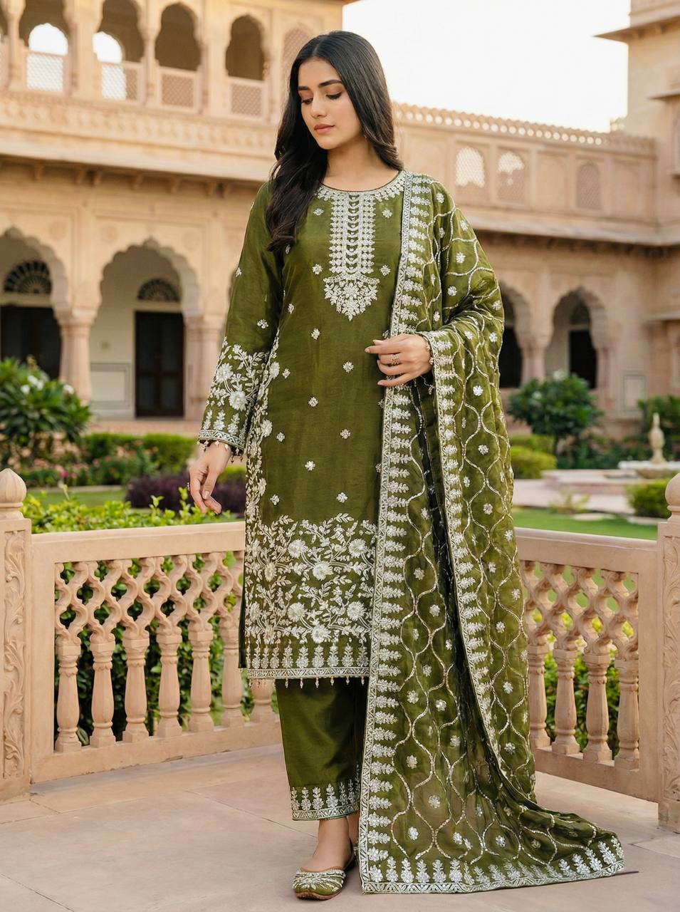 Kirti-SRK Pure GMY SILK Top plazzo set SRK