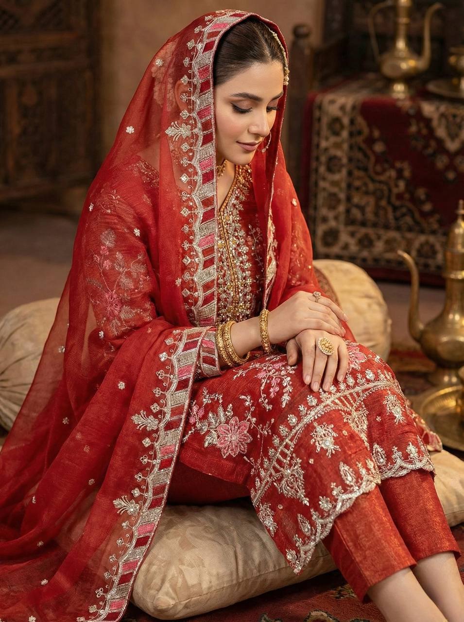 priyanka-srk pure crunchy silk top pent set srk